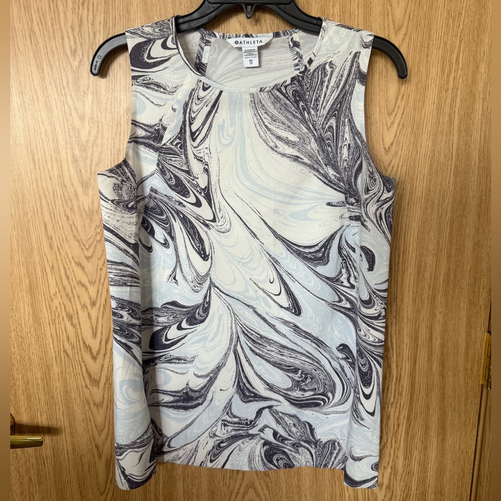 Athleta Gray/White Marble Print Sleeveless Athletic Top